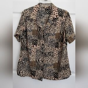 Notations Black and Tan Animal Print Womens Blouse